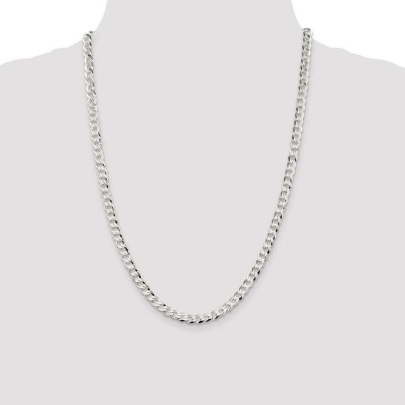 Men's 5.75mm Sterling Silver Solid Flat Curb Chain Necklace, 24 Inch - Picture 2 of 8